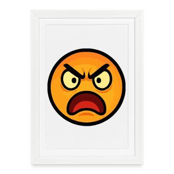 Émoticône en colère sur Flames Orange - Affiche encadrée (27 × 37 cm) - blanc - Devant