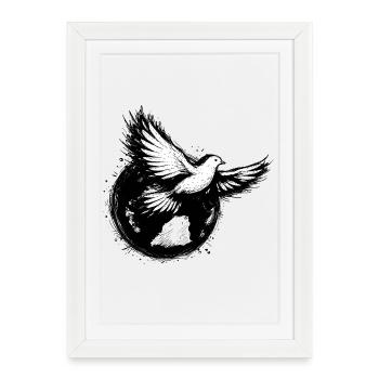 Taube im Globus – Friedenssymbol - Gerahmtes Poster (27 × 37 cm) - Weiß - Vorne