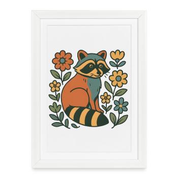 Forest Friend Raccoon in a Blossom Frenzy - Framed poster (27 × 37 cm) - white - Front