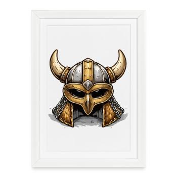 Viking helmet with horns golden brown - Framed poster (27 × 37 cm) - white - Front