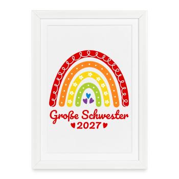 Große Schwester 2027 Boho Regenbogen bunt - Gerahmtes Poster (27 × 37 cm) - Weiß - Vorne