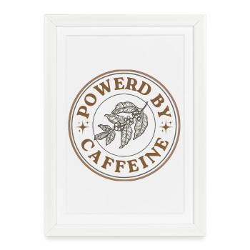 Powered by Caffeine Vintage Coffee Badge Design - Affiche encadrée (27 × 37 cm) - blanc - Devant