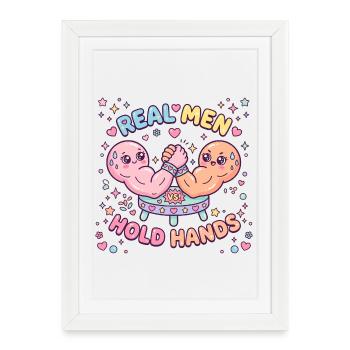 Arm Wrestling – Real Men Holding Hands - Framed poster (27 × 37 cm) - white - Front
