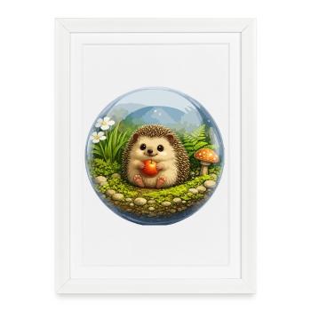 Hérisson dans une boule de verre avec scène de forêt - Affiche encadrée (27 × 37 cm) - blanc - Devant