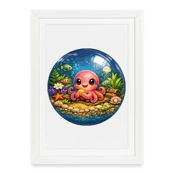 Colorful octopus in bubbles - Framed poster (27 × 37 cm) - white - Front