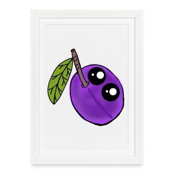 Fruit de prune Kawaii Fruit de prune - Affiche encadrée (27 × 37 cm) - blanc - Devant