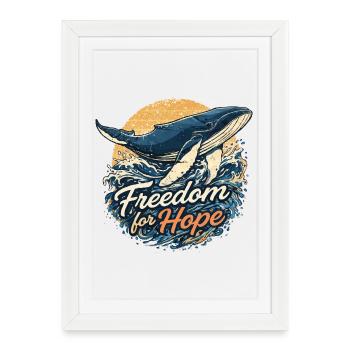 Liberté pour l’espoir : Baleine et Vague - Affiche encadrée (27 × 37 cm) - blanc - Devant