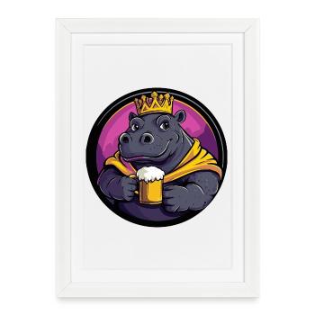 Hippopotamus Beer Funny - Framed poster (27 × 37 cm) - white - Front