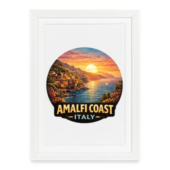 Vacances au coucher du soleil sur la côte amalfitaine, Italie - Affiche encadrée (27 × 37 cm) - blanc - Devant