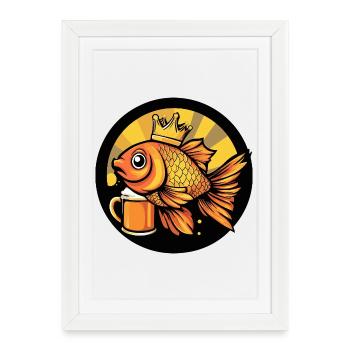 Bière poisson rouge, drôle - Affiche encadrée (27 × 37 cm) - blanc - Devant