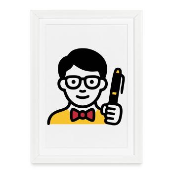 Teacher Professor Glasses Comic - Framed poster (27 × 37 cm) - white - Front