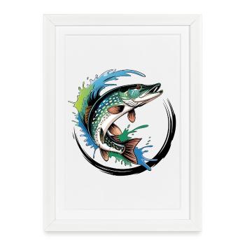 Pêche au brochet - Affiche encadrée (27 × 37 cm) - blanc - Devant