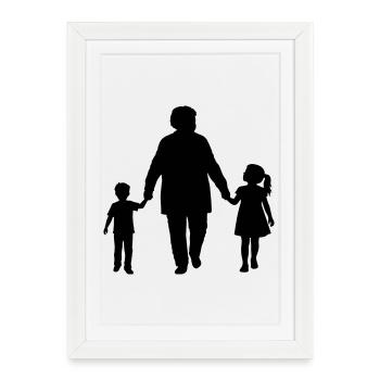 Grands-parents, petit-enfant Silhouette Famille de marche - Affiche encadrée (27 × 37 cm) - blanc - Devant