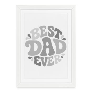 Meilleur Papa de tous les temps, Meilleur Papa - Design Rétro Rond - Affiche encadrée (27 × 37 cm) - blanc - Devant