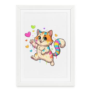 Colorful Splashes of Color Cat - Framed poster (27 × 37 cm) - white - Front