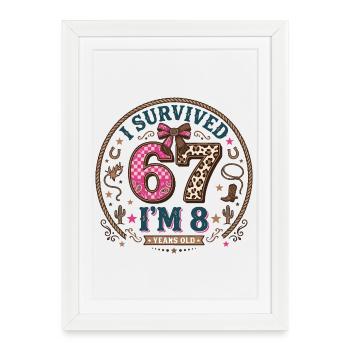Anniversaire 8 Ans Fille Western Cowboy Cadeau - Affiche encadrée (27 × 37 cm) - blanc - Devant