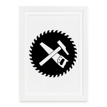 Logo de l’outil à lame de scie charpentiere - Affiche encadrée (27 × 37 cm) - blanc - Devant