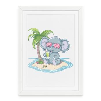 Elephant Summer Palm Tree - Framed poster (27 × 37 cm) - white - Front