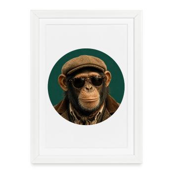 Chimpanzé rétro avec chapeau et lunettes de style - Affiche encadrée (27 × 37 cm) - blanc - Devant