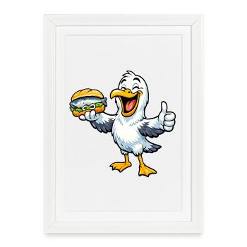 Seagull with fish sandwiches - Framed poster (27 × 37 cm) - white - Front
