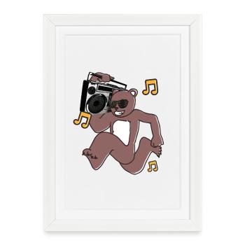Ourson DJ rétro avec boombox - Affiche encadrée (27 × 37 cm) - blanc - Devant