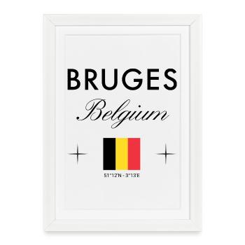 Bruges Belgique Coordonnées Souvenir de voyage - Affiche encadrée (27 × 37 cm) - blanc - Devant