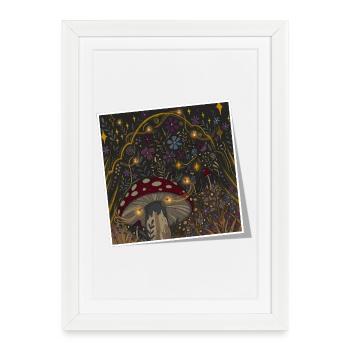 Champignons mystiques et lucioles - Affiche encadrée (27 × 37 cm) - blanc - Devant