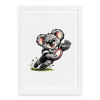 Koala mignon jouant au rugby - Affiche encadrée (27 × 37 cm) - blanc - Devant