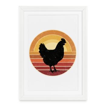 Retro Chicken Sunset Vintage - Affiche encadrée (27 × 37 cm) - blanc - Devant