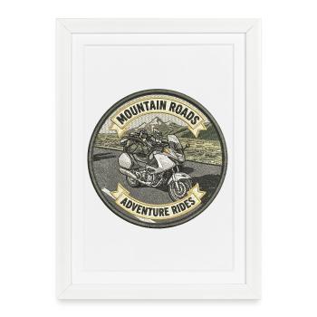 Routes de montagne : aventures à moto - Affiche encadrée (27 × 37 cm) - blanc - Devant