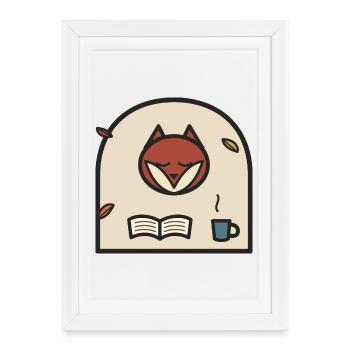 Renard de lecture d’automne - Affiche encadrée (27 × 37 cm) - blanc - Devant