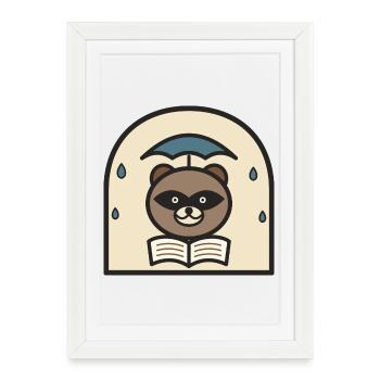 Raccoon reads under rain umbrella - Framed poster (27 × 37 cm) - white - Front