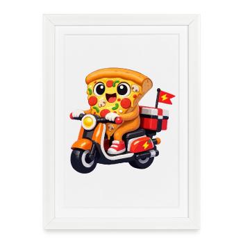 Pizza Hero sur une moto de livraison - Affiche encadrée (27 × 37 cm) - blanc - Devant