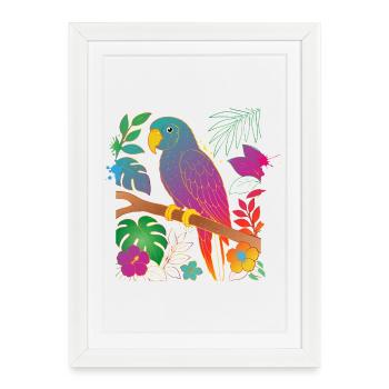 Perroquet coloré au design tropical - Affiche encadrée (27 × 37 cm) - blanc - Devant