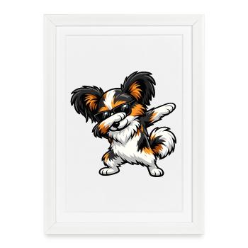 Dabbing Papillon in Comic Style - Framed poster (27 × 37 cm) - white - Front