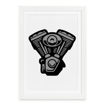 V2 Motor Block Grafik - Gerahmtes Poster (27 × 37 cm) - Weiß - Vorne