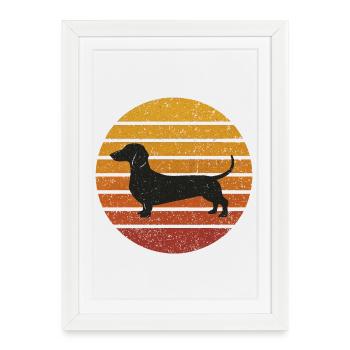 Dachshund Silhouette Vintage Sunset - Framed poster (27 × 37 cm) - white - Front