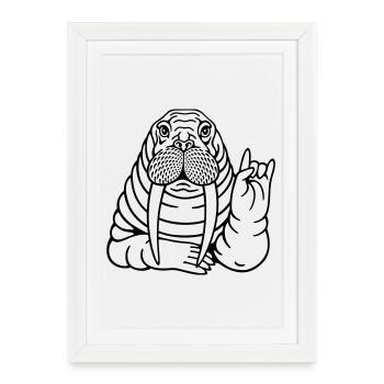 Rocker Walross - Gerahmtes Poster (27 × 37 cm) - Weiß - Vorne