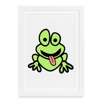 Frog avec la langue - Affiche encadrée (27 × 37 cm) - blanc - Devant