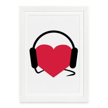 Musiclover | Herz | Heart | Kopfhörer | Musik | - Affiche encadrée (27 × 37 cm) - blanc - Devant