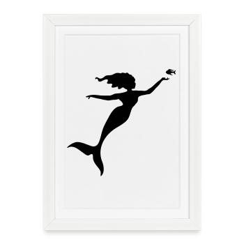 The mermaid plays with a fish - Framed poster (27 × 37 cm) - white - Front