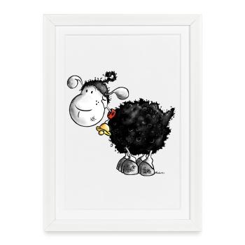 "Woolly Wool" - sheep t-shirt design - Framed poster (27 × 37 cm) - white - Front