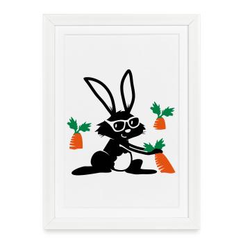 A rabbit with sunglasses in a carrot field - Framed poster (27 × 37 cm) - white - Front
