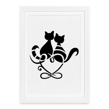 Chats Coeur Symbole Infini Saint Valentin Amour - Affiche encadrée (27 × 37 cm) - blanc - Devant