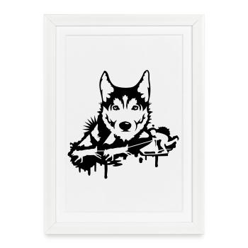 Une course de chien avec une tête husky - Affiche encadrée (27 × 37 cm) - blanc - Devant