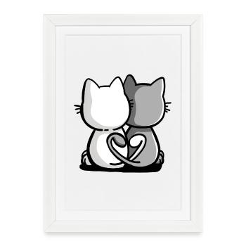 Mignon Chat Couple I Partenariat I Meilleurs Amis - Affiche encadrée (27 × 37 cm) - blanc - Devant