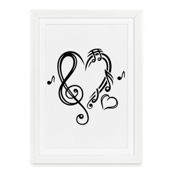 Notes de musique clef de musique coeur - Affiche encadrée (27 × 37 cm) - blanc - Devant