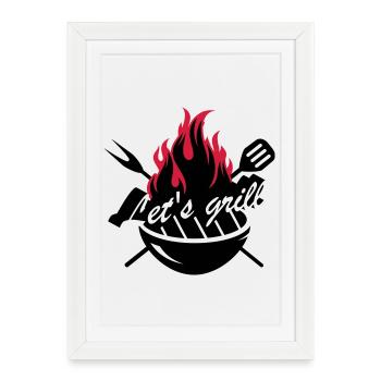 Un barbecue avec des ustensiles de Gril - Affiche encadrée (27 × 37 cm) - blanc - Devant