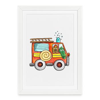 Funny kids fire department I fire truck - Framed poster (27 × 37 cm) - white - Front