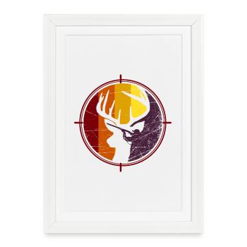 Chasseur - Chasse - Cerf - Affiche encadrée (27 × 37 cm) - blanc - Devant